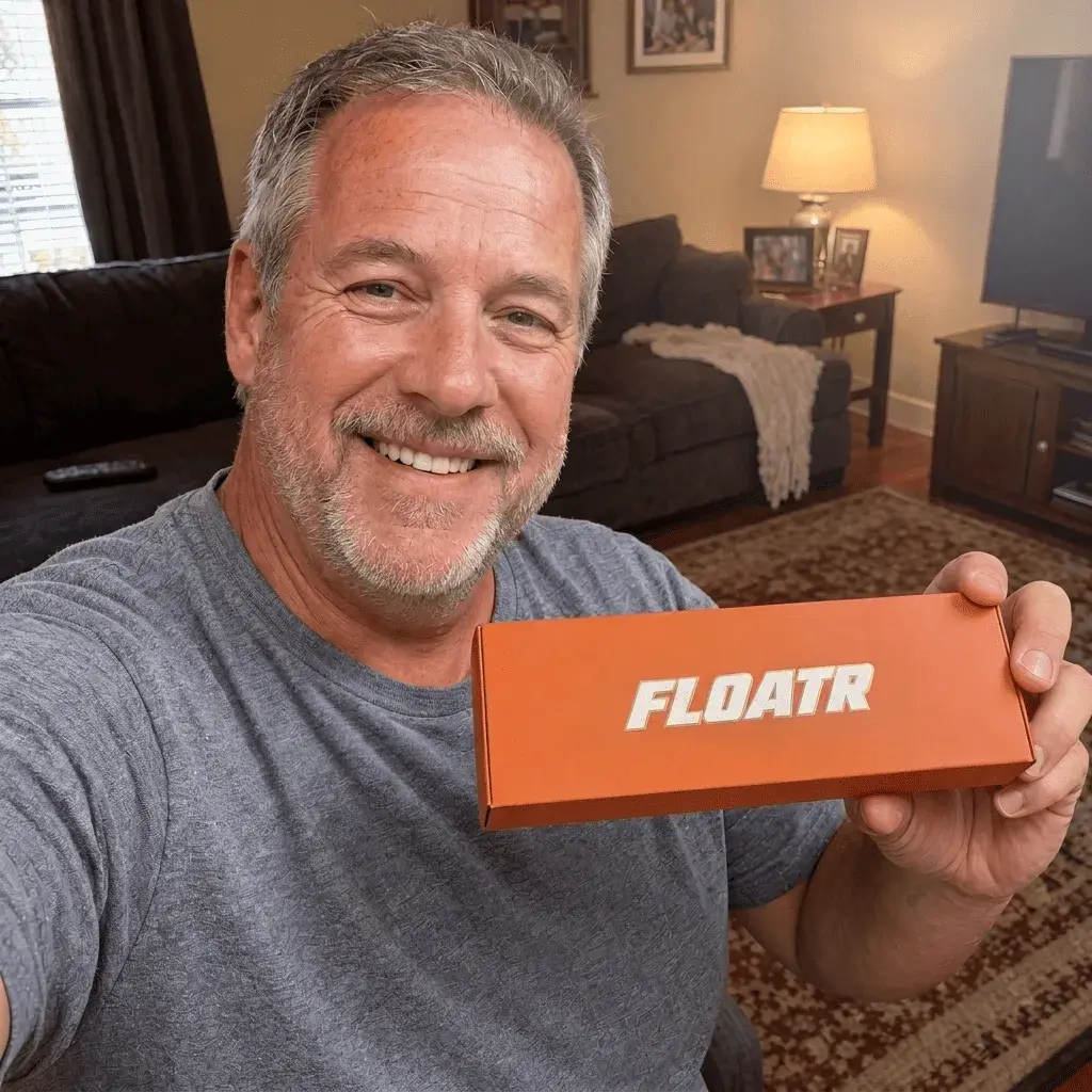 Man holding FLOATR box